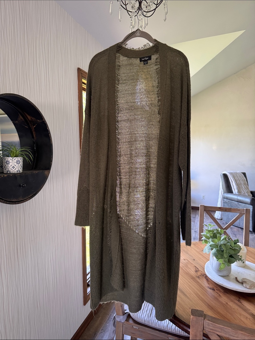 Lord & Taylor Olive Green Open-Front Cardigan